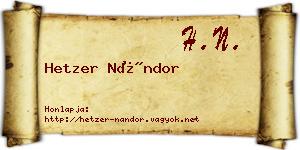 Hetzer Nándor névjegykártya